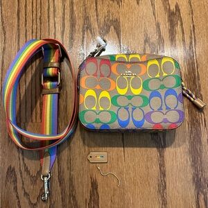 New Unsused limited edition Coach mini camera bag rainbow canvas